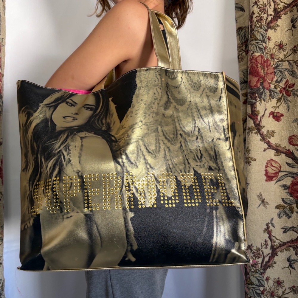 Victoria's Secret Y2k Supermodel Gold Angel Wing Adriana Lima Large Tote Bag